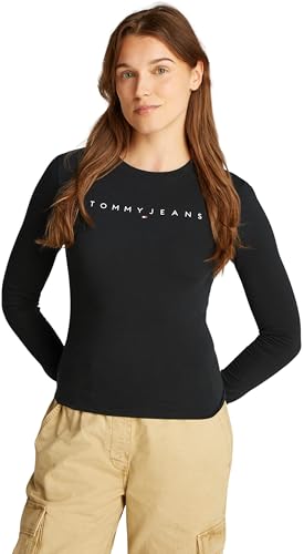 Tommy Jeans Damen Langarmshirt Linear Slim Fit, Schwarz (Black), L von Tommy Jeans