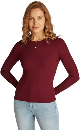 Tommy Jeans Damen Langarmshirt Slim Fit Essential aus Baumwolle, Rot (Deep Rouge), XXS von Tommy Jeans