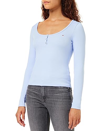 Tommy Jeans Damen Langarmshirt Slim Rib C-Neck Basic, Blau (Chambray Blue), XXS von Tommy Jeans