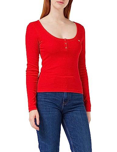 Tommy Jeans Damen Langarmshirt Slim Rib C-Neck Basic, Rot (Deep Crimson), XS von Tommy Jeans