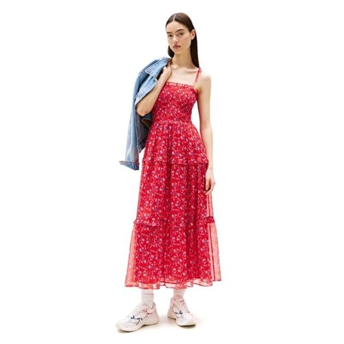 Tommy Jeans Damen Maxi Sundress with Floral Print Kleid, Rote kleine Blumen AOP, X-Groß von Tommy Jeans