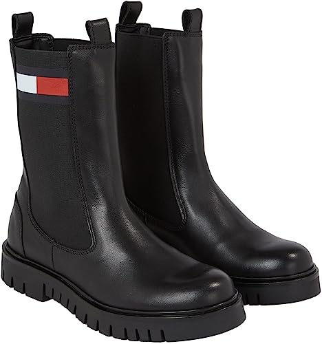 Tommy Jeans Damen Mid Boot Stiefel Long Chelsea aus Leder, Schwarz (Black), 36 von Tommy Jeans