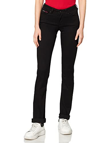 Tommy Jeans Damen Mid Rise Sandy Straight Jeans, Schwarz (DANA BLACK STRETCH 945), W25/L34 von Tommy Jeans