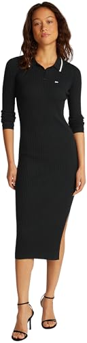 Tommy Jeans Damen Polokleid Midi Beinschlitz, Schwarz (Black), M von Tommy Jeans