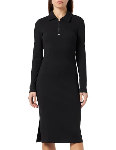 Tommy Jeans Damen Polokleid Tjw Half Zip Rib Polo Dress Langarm, Schwarz (Black), XL von Tommy Jeans