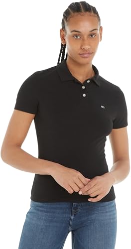 Tommy Jeans Damen Poloshirt Kurzarm Essential Polo Slim Fit, Schwarz (Black), XXS von Tommy Jeans