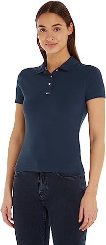 Tommy Jeans Damen Poloshirt Kurzarm Essential Slim Fit, Blau (Twilight Navy), XXS von Tommy Jeans