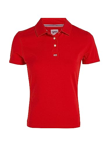 Tommy Jeans Damen Poloshirt Kurzarm Essential Slim Fit, Rot (Deep Crimson), L von Tommy Jeans