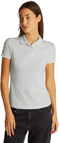 Tommy Jeans Damen Poloshirt Kurzarm Slim Essential Stretch, Weiß (Ecru), M von Tommy Jeans