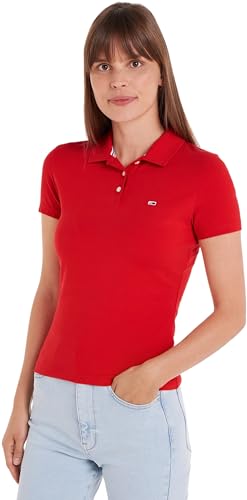 Tommy Jeans Damen Poloshirt Kurzarm Tjw Slim Essential Polo Ss Slim Fit, Rot (Deep Crimson), L von Tommy Jeans