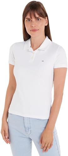 Tommy Jeans Damen Poloshirt Kurzarm Tjw Slim Essential Polo Ss Slim Fit, Weiß (White), XL von Tommy Jeans