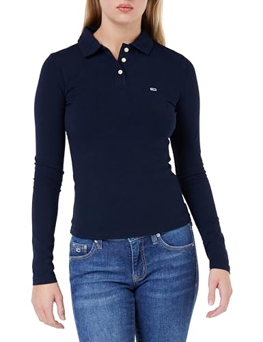 Tommy Jeans Damen Poloshirt Langarm Tjw Slim Essential Polo Ls Basic, Blau (Dark Night Navy), M von Tommy Jeans