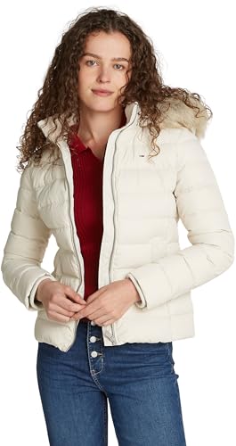 Tommy Jeans Damen Pufferjacke Basic Hooded Down Jacket mit Kapuze, Elfenbein (Newsprint), 6XL von Tommy Jeans