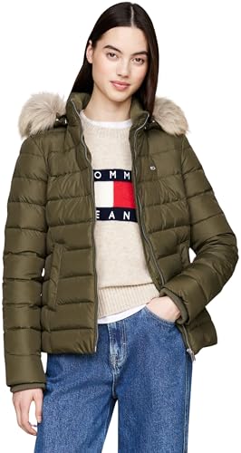 Tommy Jeans Damen Pufferjacke Basic Hooded Down Jacket mit Kapuze, Grün (Fatigue Green), XL von Tommy Jeans