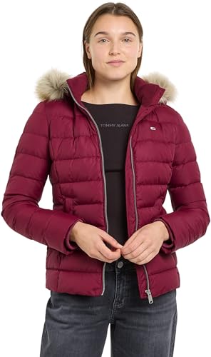 Tommy Jeans Damen Pufferjacke Basic Hooded Down Jacket mit Kapuze, Rot (Valley Grape), 3XL von Tommy Jeans