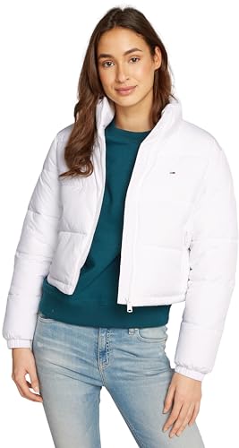 Tommy Jeans Damen Pufferjacke Cropped Essential Puffer Kurz, Weiß (White), L von Tommy Jeans