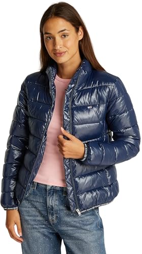 Tommy Jeans Damen Pufferjacke Essential Tape Hochglanz, Blau (Dark Night Navy), XL von Tommy Jeans