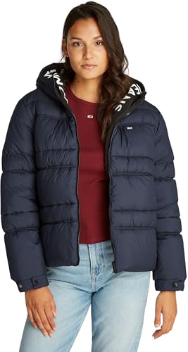 Tommy Jeans Damen Pufferjacke Quilt Rouch Tape Jacket mit Kapuze, Blau (Dark Night Navy), XXS von Tommy Jeans