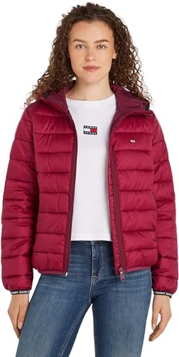 Tommy Jeans Damen Pufferjacke Quilted Tape Hood Jacket mit Kapuze, Rot (Valley Grape), 5XL von Tommy Jeans