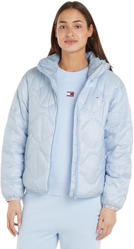 Tommy Jeans Damen Pufferjacke Quilted Tape Kapuze, Blau (Breezy Blue), XS von Tommy Jeans