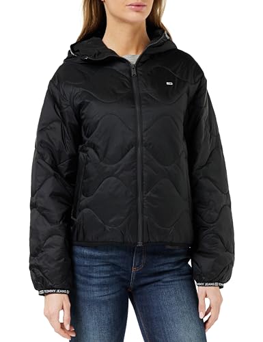 Tommy Jeans Damen Pufferjacke Quilted Tape Kapuze, Schwarz (Black), 2XL von Tommy Jeans