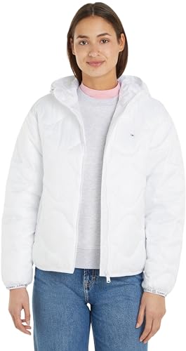 Tommy Jeans Damen Pufferjacke Quilted Tape Kapuze, Weiß (White), M von Tommy Jeans