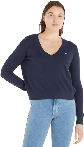 Tommy Jeans Damen Pullover Essential Vneck Strickpullover, Blau (Twilight Navy), L von Tommy Jeans