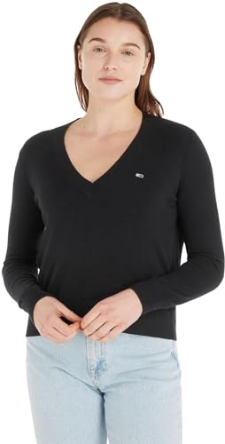 Tommy Jeans Damen Pullover Essential Vneck Strickpullover, Schwarz (Black), XS von Tommy Jeans