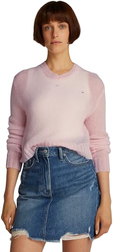 Tommy Jeans Damen Pullover Open Knit mit V-Ausschnitt, Rosa (Precious Pink), M von Tommy Jeans