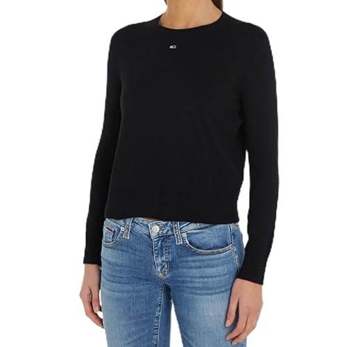 Tommy Jeans Damen Pullover Rundhalsausschnitt, Schwarz (Black), L von Tommy Jeans