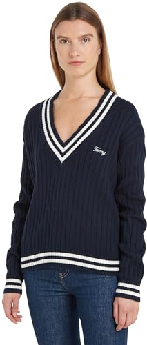 Tommy Jeans Damen Pullover V-Ausschnitt, Blau (Dark Night Navy), S von Tommy Jeans