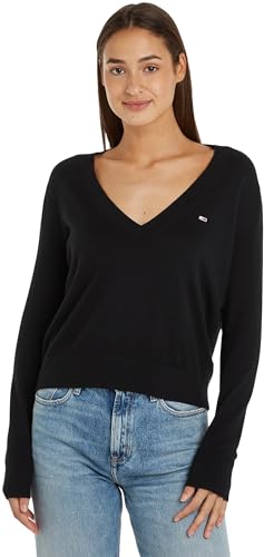 Tommy Jeans Damen Pullover V-Neck, Schwarz (Black), 1XL von Tommy Jeans