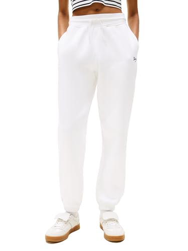 Tommy Jeans Damen Relaxed Script Logo Jogger Sweatpants mit Kordelzug, Weiss/opulenter Garten, S von Tommy Jeans