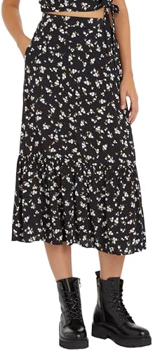 Tommy Jeans Damen Rock Floral Ruffle Midi-Länge, Schwarz (Spring Floral), XL von Tommy Jeans