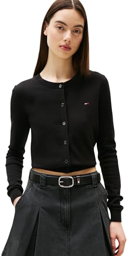 Tommy Jeans Damen Strickjacke Cardigan Essential Crew Neck mit Knopfleiste, Schwarz (Black), XS von Tommy Jeans