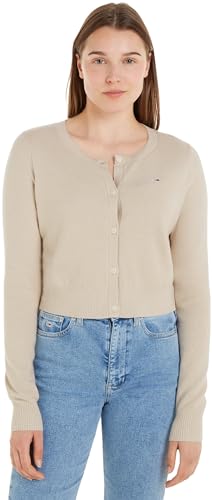 Tommy Jeans Damen Strickjacke Essential Cardigan Rundhalsausschnitt, Elfenbein (Newsprint), L von Tommy Jeans