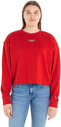 Tommy Jeans Damen Sweatshirt Cropped Logo ohne Kapuze, Rot (Deep Crimson), L von Tommy Jeans