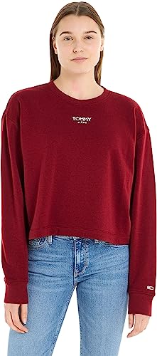 Tommy Jeans Damen Sweatshirt Cropped Logo ohne Kapuze, Rot (Rouge), XL von Tommy Jeans