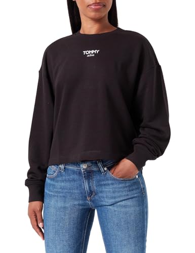 Tommy Jeans Damen Sweatshirt Cropped Logo ohne Kapuze, Schwarz (Black), M von Tommy Hilfiger