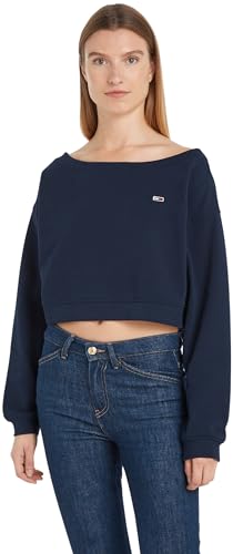 Tommy Jeans Damen Sweatshirt Off Shoulder U-Boot-Ausschnitt, Blau (Dark Night Navy), S von Tommy Jeans