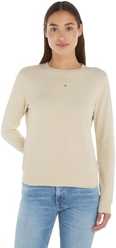 Tommy Jeans Damen Sweatshirt Regular Fit Crew Neck Rundhalsausschnitt, Elfenbein (Newsprint), M von Tommy Jeans