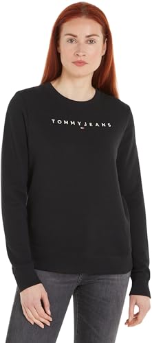 Tommy Jeans Damen Sweatshirt Regular Linear Crew ohne Kapuze, Schwarz (Black), M von Tommy Jeans