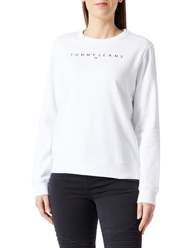 Tommy Jeans Damen Sweatshirt Regular Linear Crew ohne Kapuze, Weiß (White), 1XL von Tommy Jeans