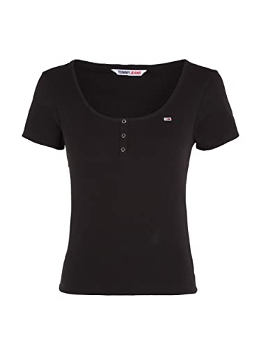 Tommy Hilfiger TJW BBY BUTTON RIB C-NECK, BLACK, schwarz(bds), Gr. M von Tommy Jeans