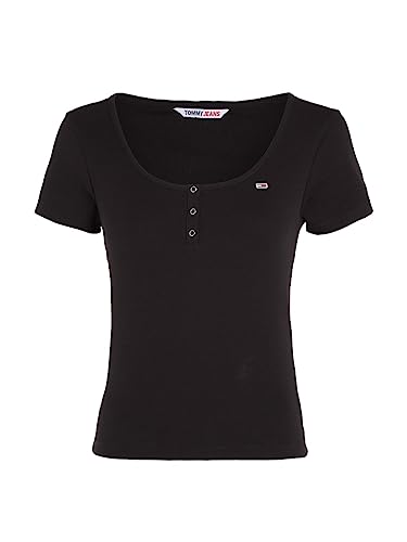 Tommy Hilfiger TJW BBY BUTTON RIB C-NECK, schwarz(bdsblack), Gr. 38/S von Tommy Jeans