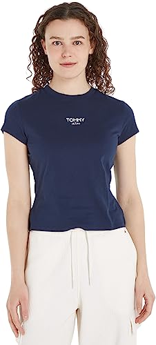 Tommy Jeans Damen T-Shirt Kurzarm Essential Logo Rundhalsausschnitt, Blau (Twilight Navy), L von Tommy Jeans