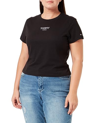 Tommy Jeans Damen T-Shirt Kurzarm Essential Logo Rundhalsausschnitt, Schwarz (Black), 3XL von Tommy Jeans