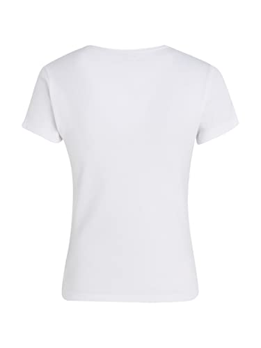 Tommy Jeans Damen T-Shirt Kurzarm Essential Rib Rundhalsausschnitt, Weiß (White), S von Tommy Jeans