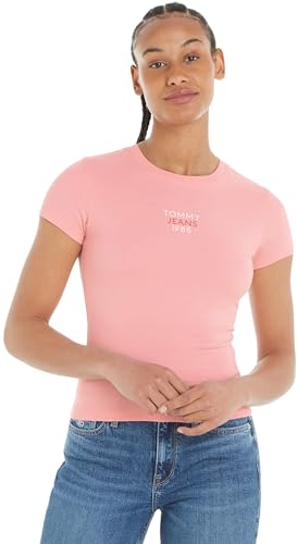 Tommy Jeans Damen T-Shirt Kurzarm Slim Essential Logo Rundhalsausschnitt, Rosa (Ballet Pink), L von Tommy Jeans