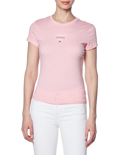 Tommy Jeans Damen T-Shirt Kurzarm Slim Essential Logo Rundhalsausschnitt, Rosa (Ballet Pink), XL von Tommy Jeans